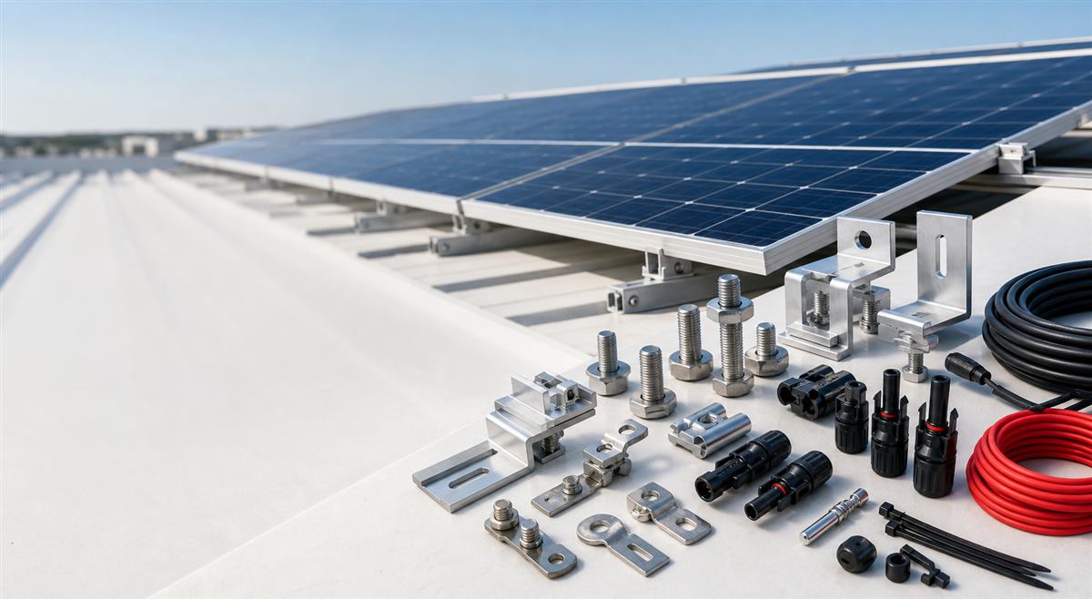Rooftop solar accessory set with panel background