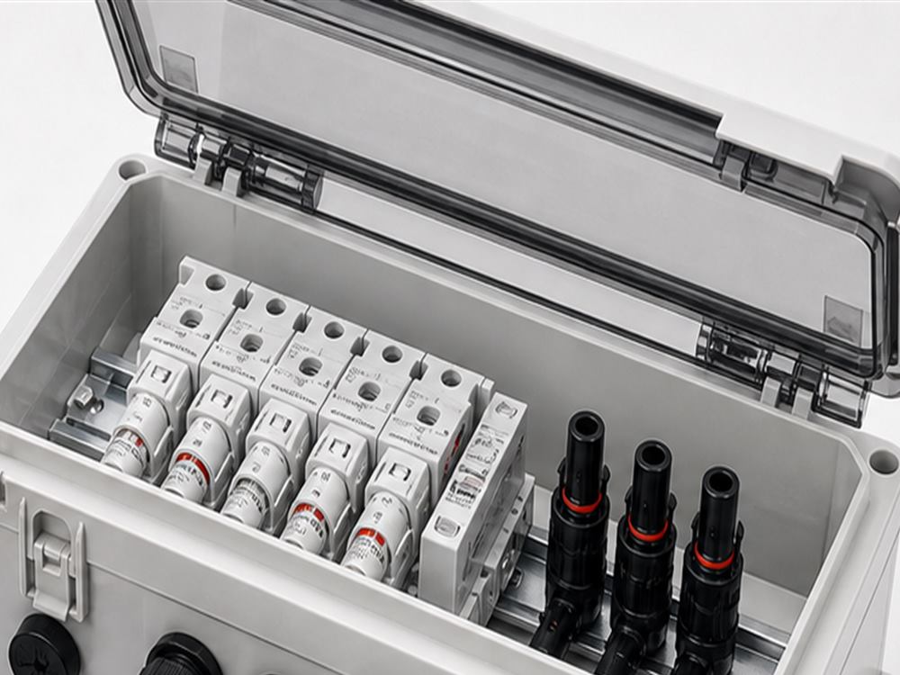 PV combiner box internal components and connectors