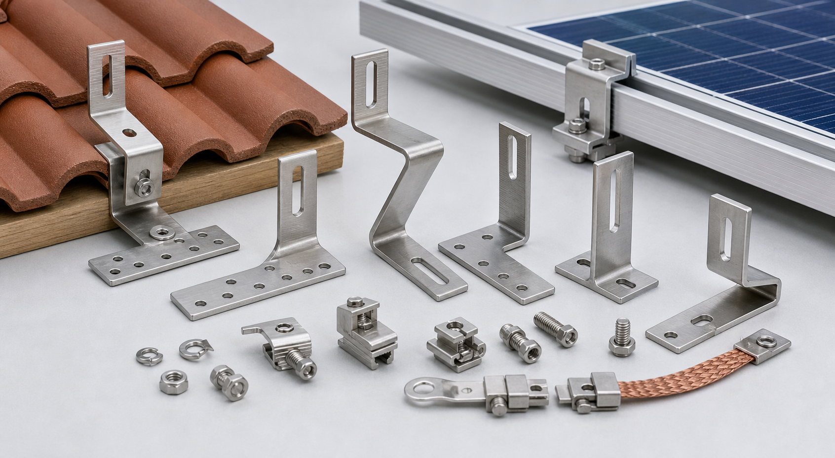 Solar Roof Hooks, Brackets and Grounding Clips