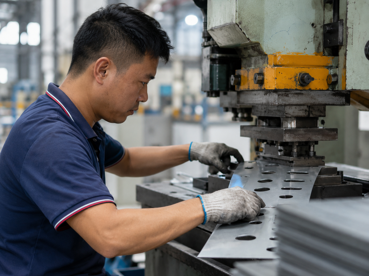 Punch press operation for solar mounting parts