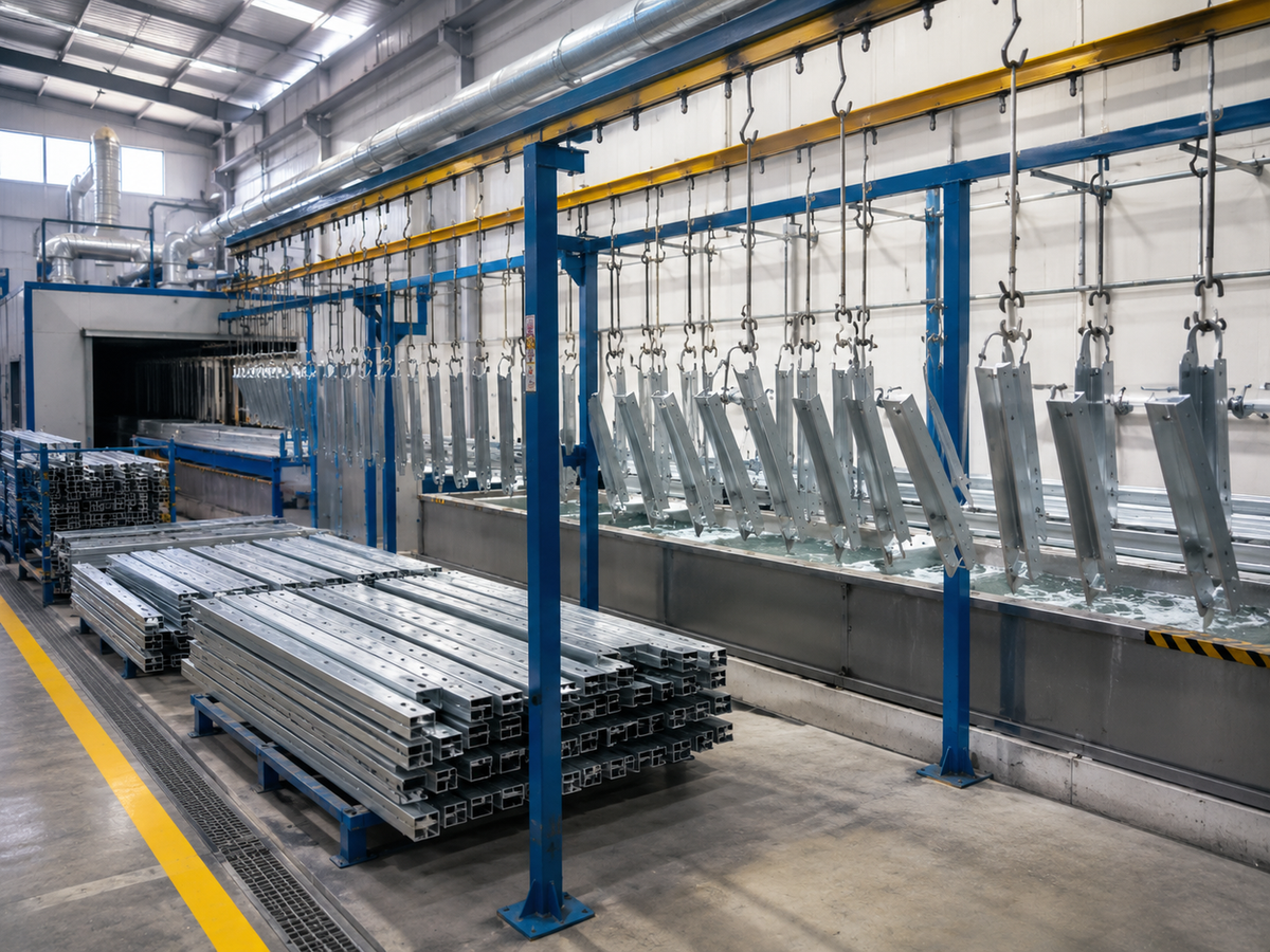Solar mounting rails stored in BoltPV workshop